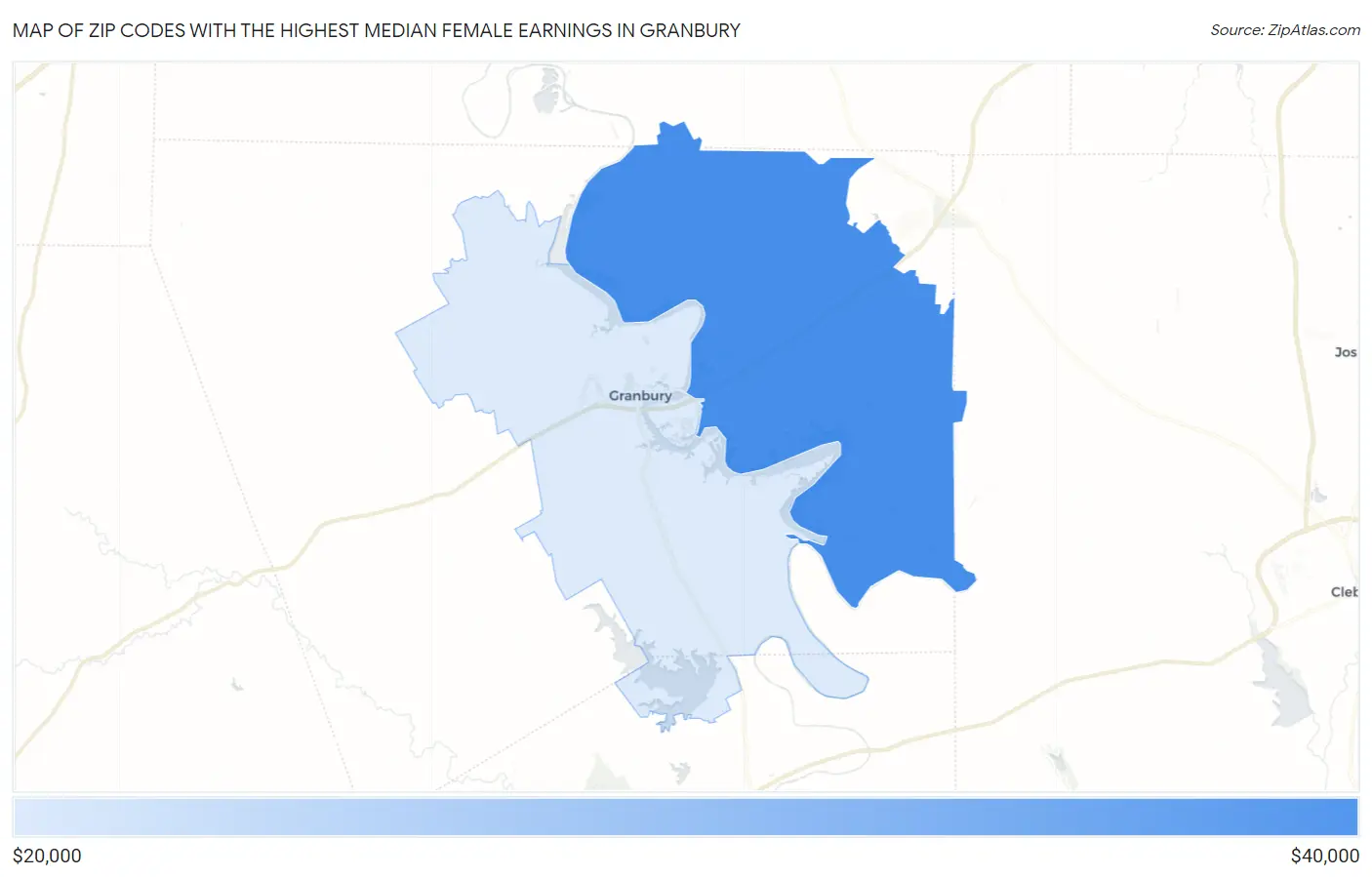 Zip Codes with the Highest Median Female Earnings in Granbury Map