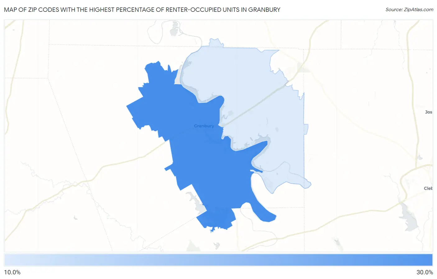 Zip Codes with the Highest Percentage of Renter-Occupied Units in Granbury Map