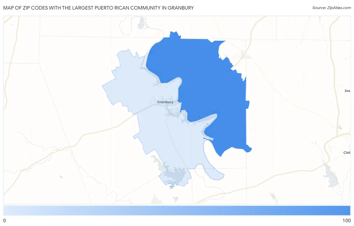 Zip Codes with the Largest Puerto Rican Community in Granbury Map