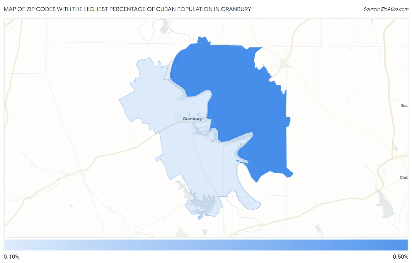 Zip Codes with the Highest Percentage of Cuban Population in Granbury Map