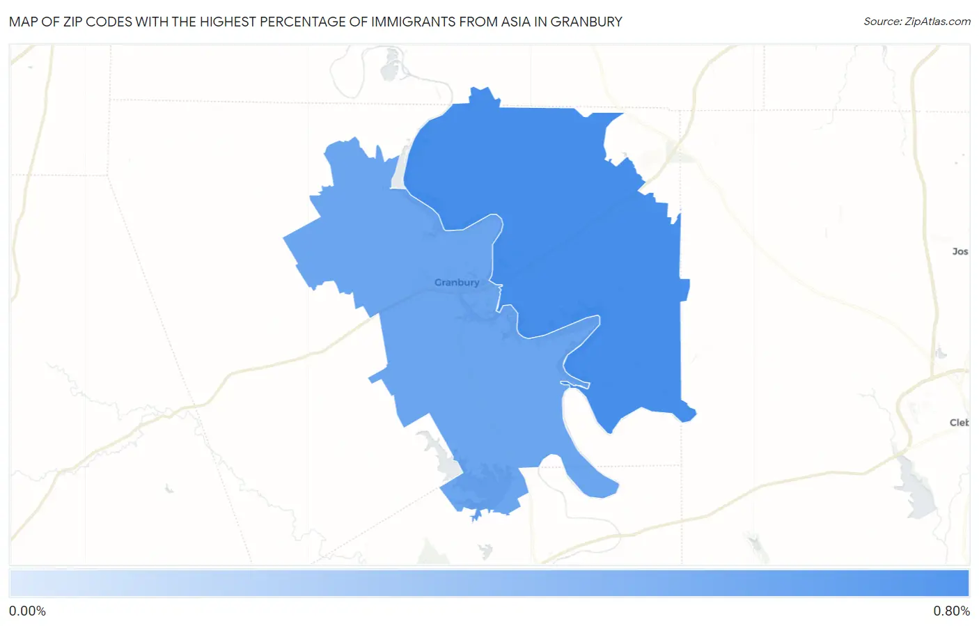 Zip Codes with the Highest Percentage of Immigrants from Asia in Granbury Map