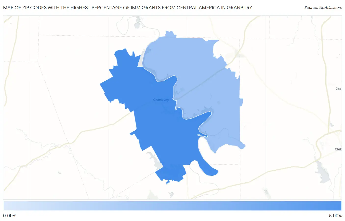 Zip Codes with the Highest Percentage of Immigrants from Central America in Granbury Map