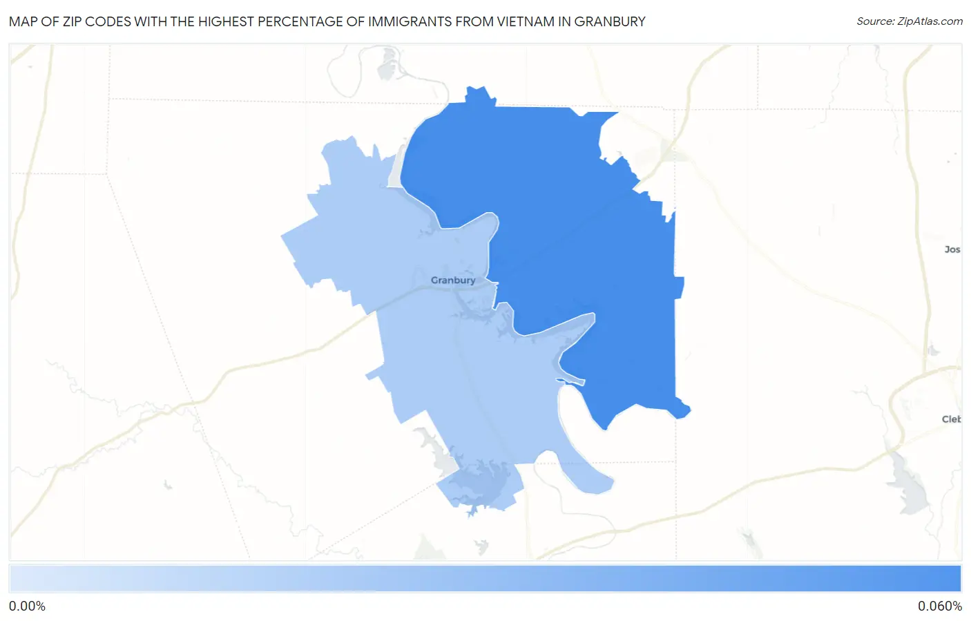 Zip Codes with the Highest Percentage of Immigrants from Vietnam in Granbury Map