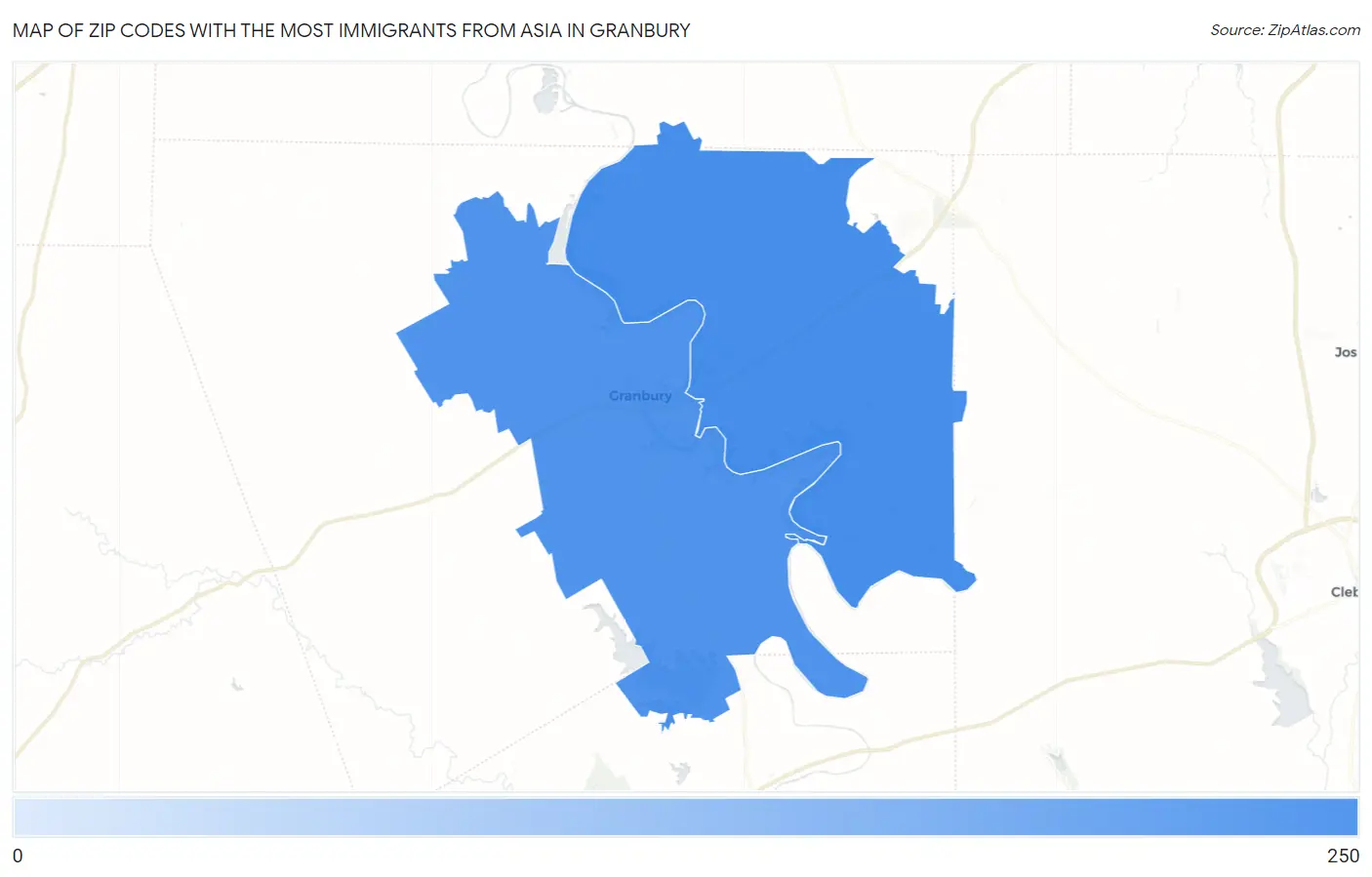 Zip Codes with the Most Immigrants from Asia in Granbury Map