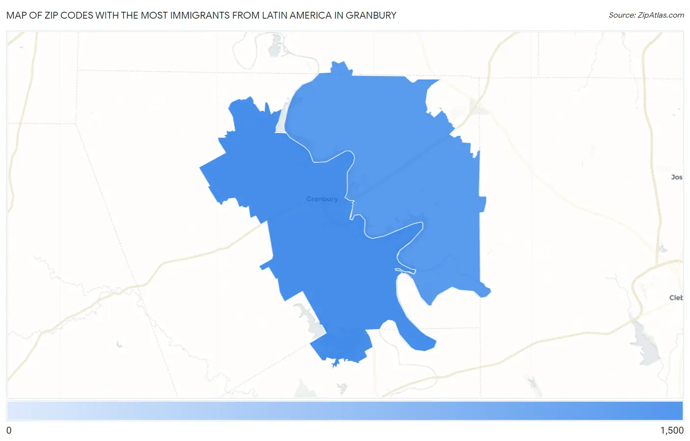 Zip Codes with the Most Immigrants from Latin America in Granbury Map