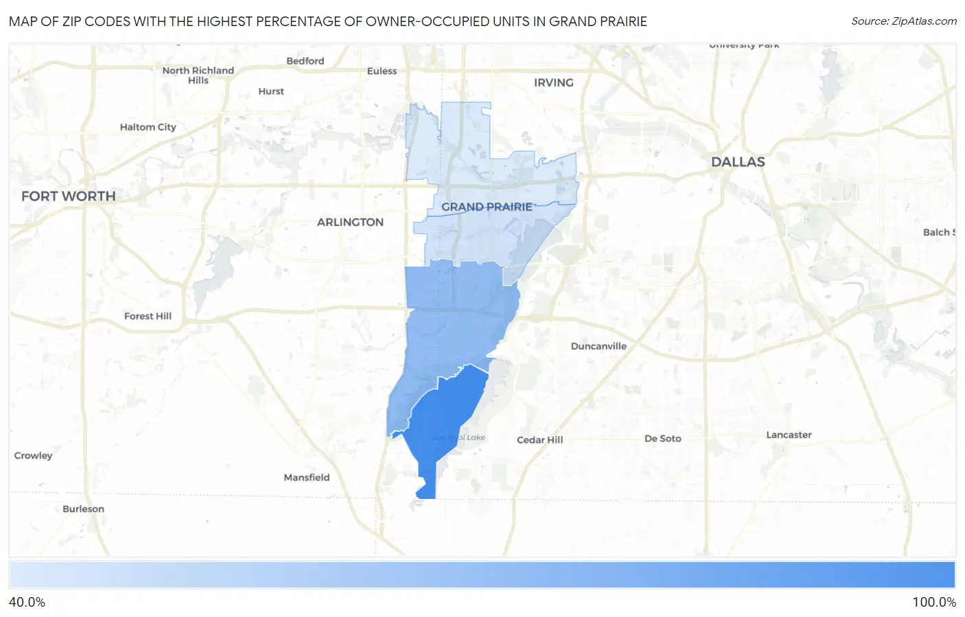 Zip Codes with the Highest Percentage of Owner-Occupied Units in Grand Prairie Map