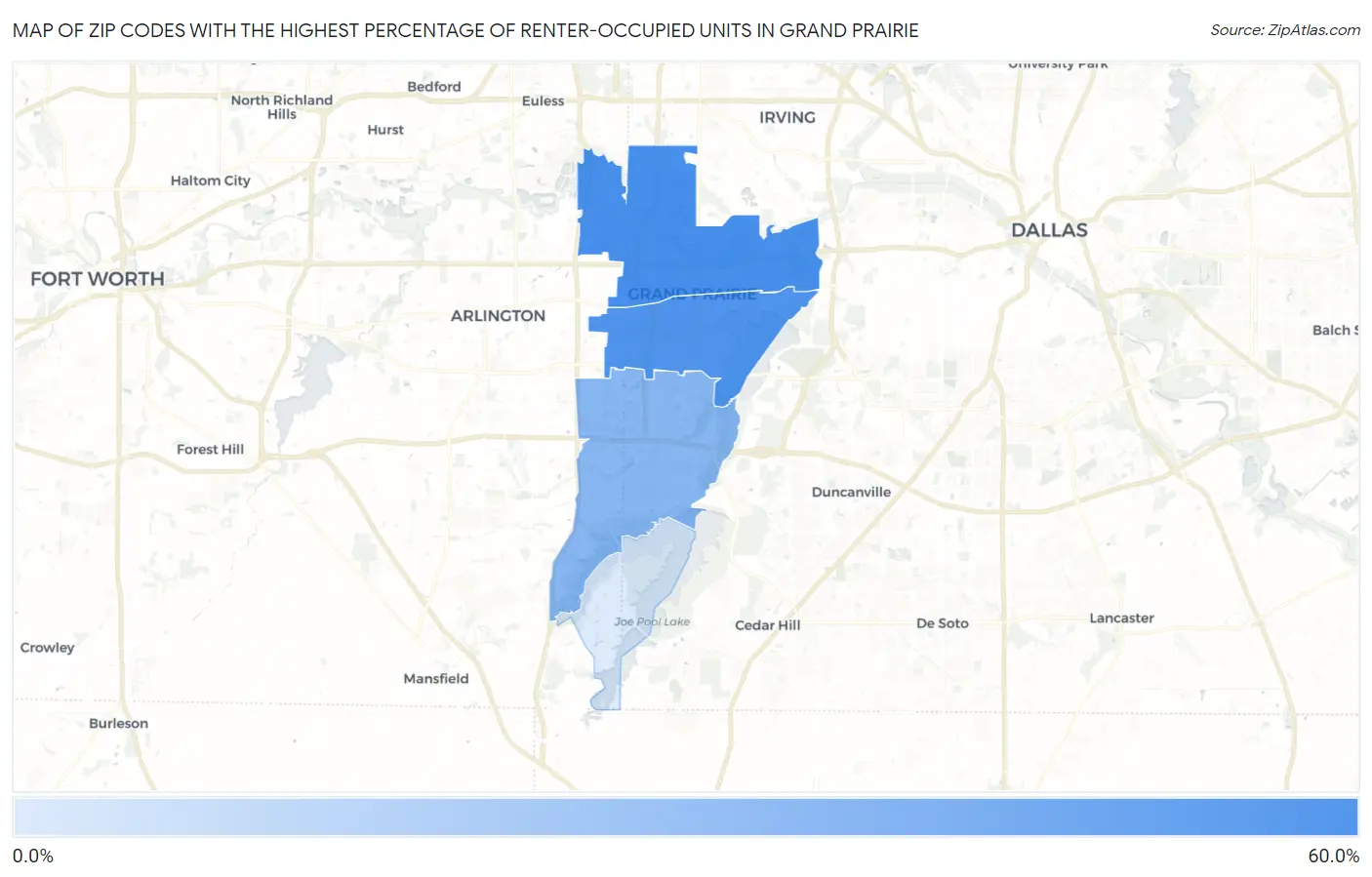 Zip Codes with the Highest Percentage of Renter-Occupied Units in Grand Prairie Map