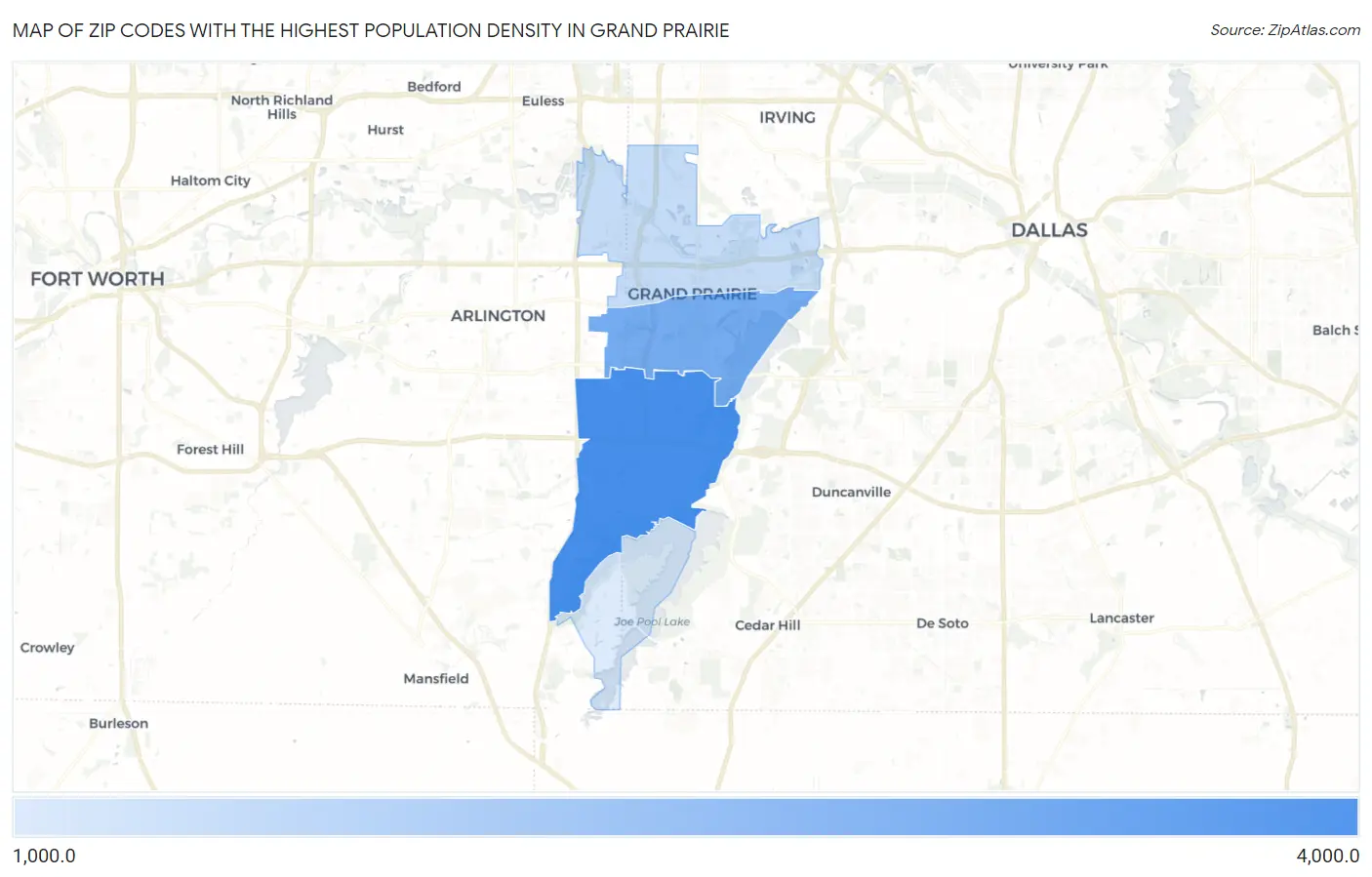Zip Codes with the Highest Population Density in Grand Prairie Map