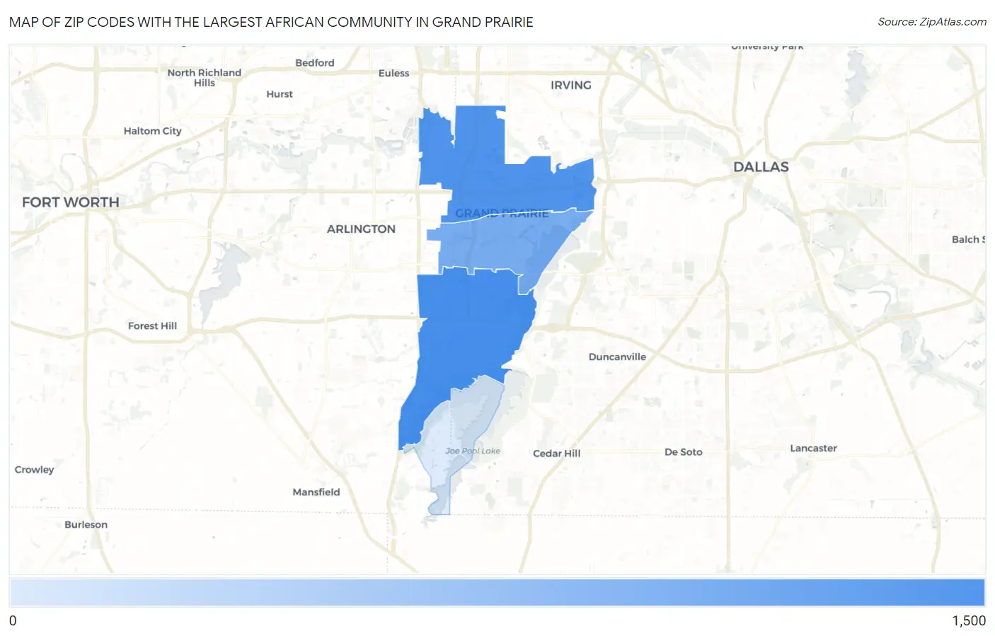Zip Codes with the Largest African Community in Grand Prairie Map