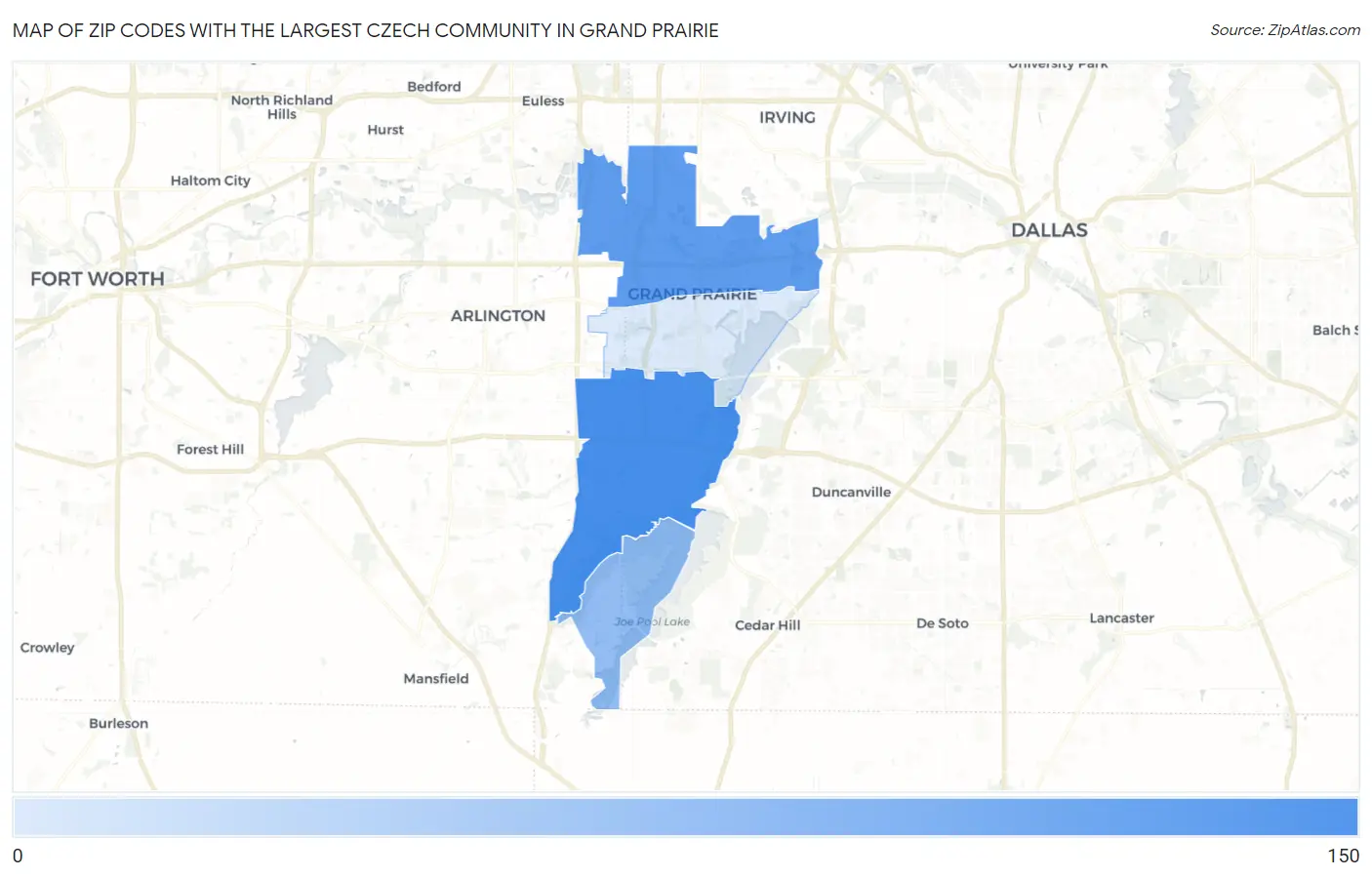 Zip Codes with the Largest Czech Community in Grand Prairie Map