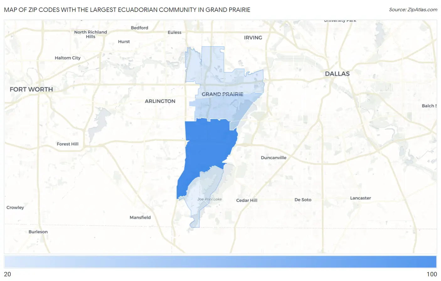 Zip Codes with the Largest Ecuadorian Community in Grand Prairie Map