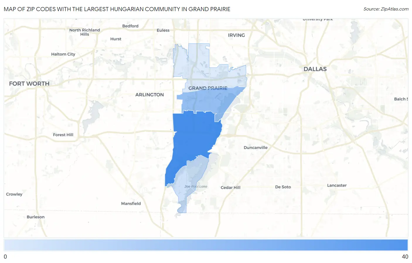 Zip Codes with the Largest Hungarian Community in Grand Prairie Map