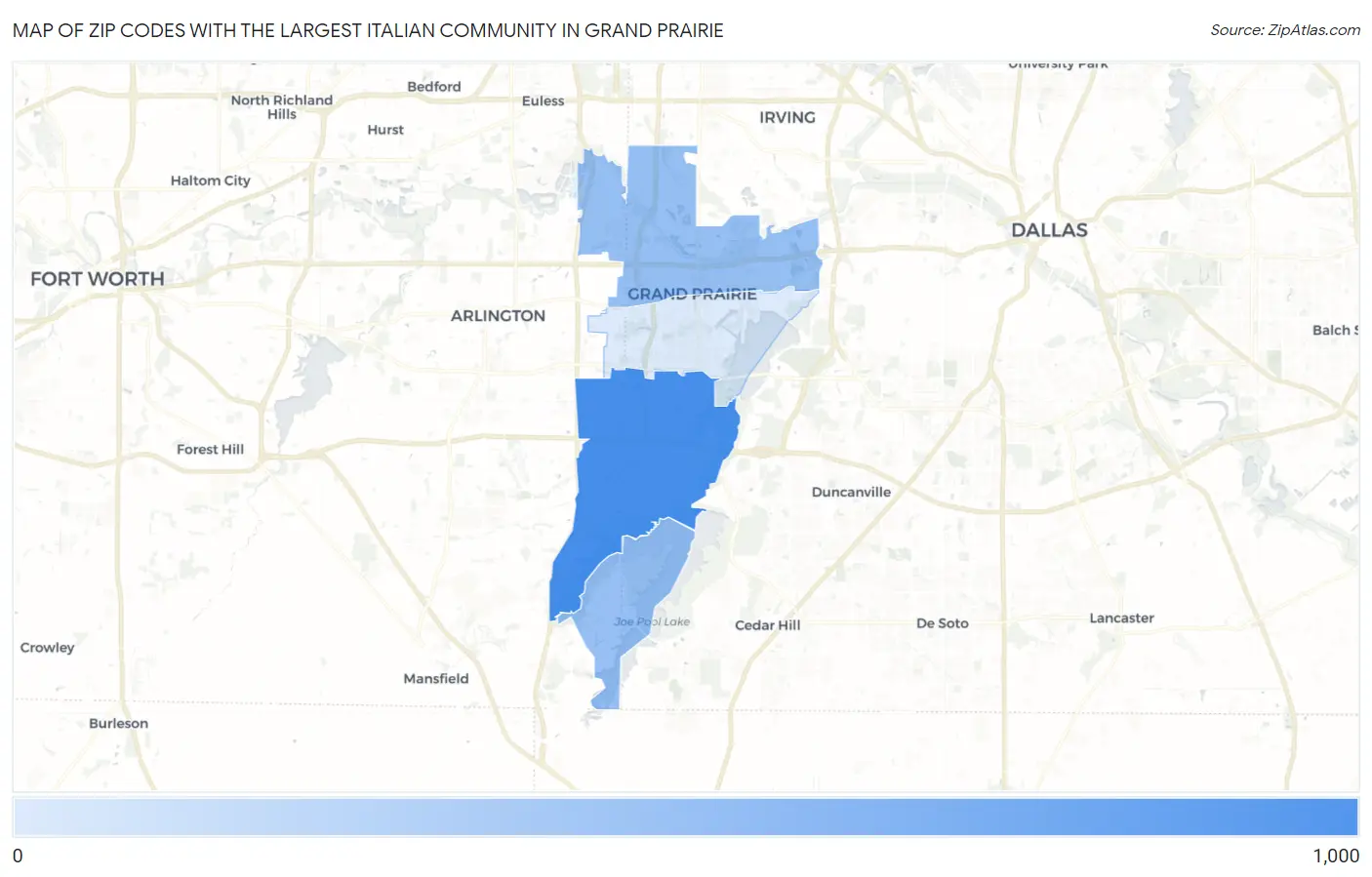 Zip Codes with the Largest Italian Community in Grand Prairie Map