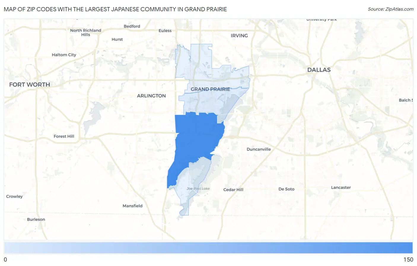 Zip Codes with the Largest Japanese Community in Grand Prairie Map