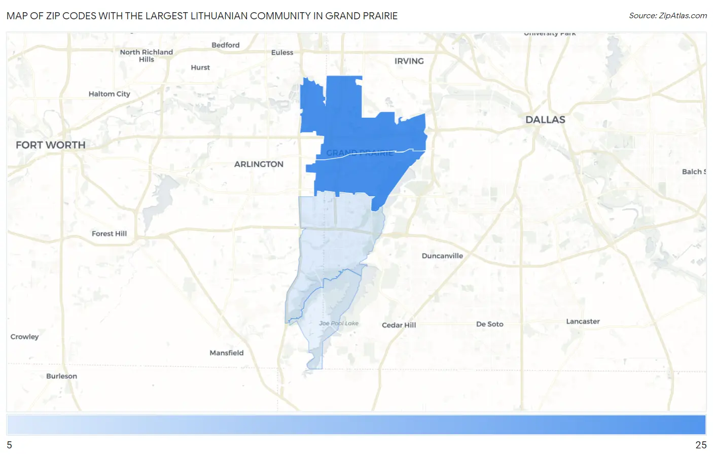 Zip Codes with the Largest Lithuanian Community in Grand Prairie Map