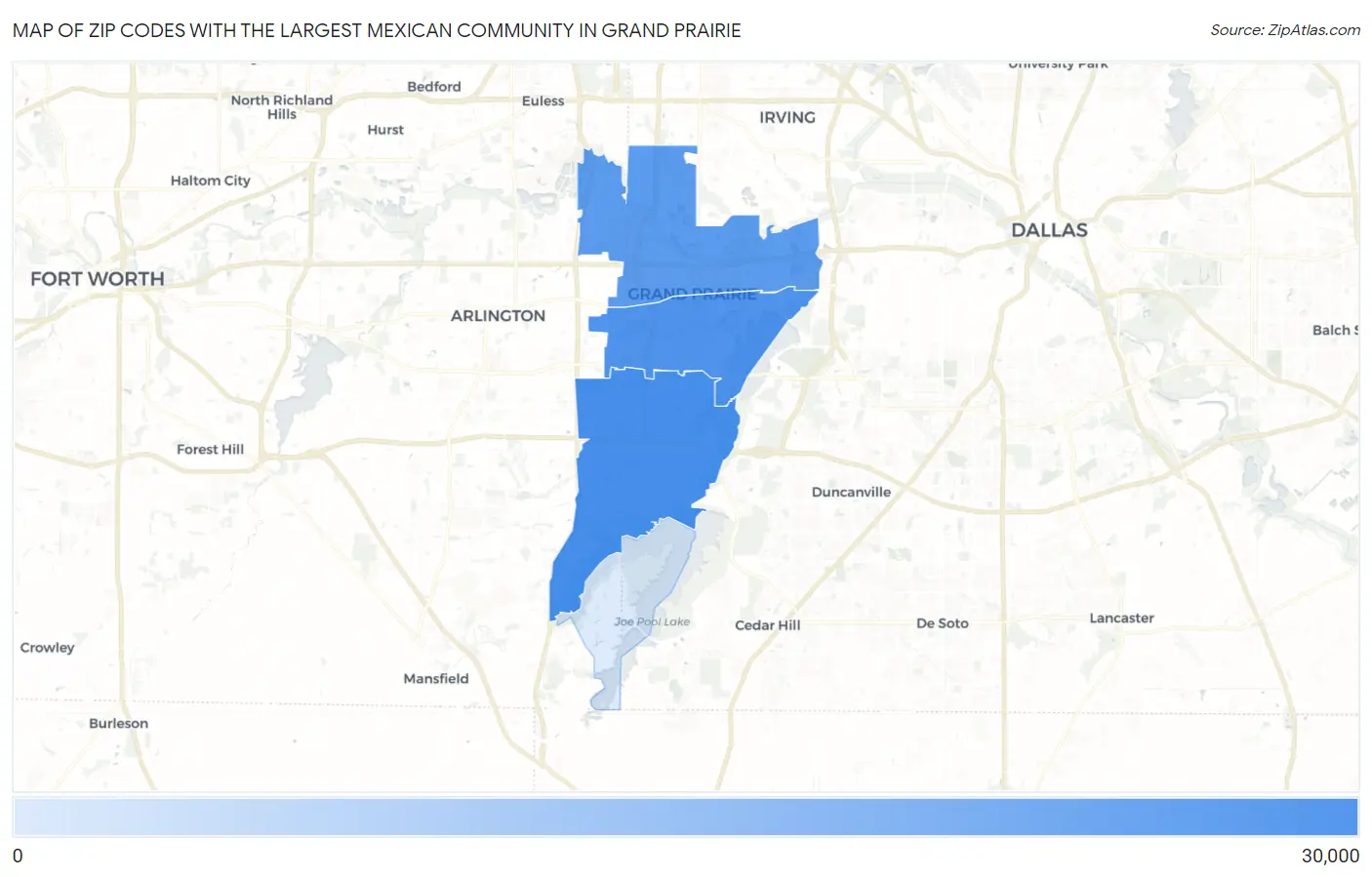 Zip Codes with the Largest Mexican Community in Grand Prairie Map