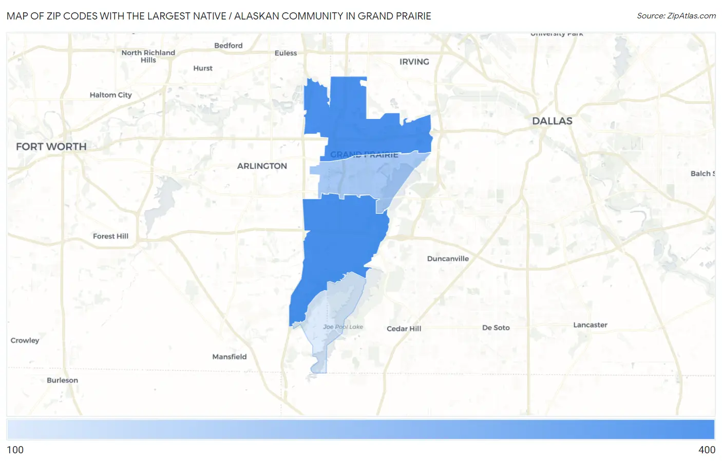 Zip Codes with the Largest Native / Alaskan Community in Grand Prairie Map