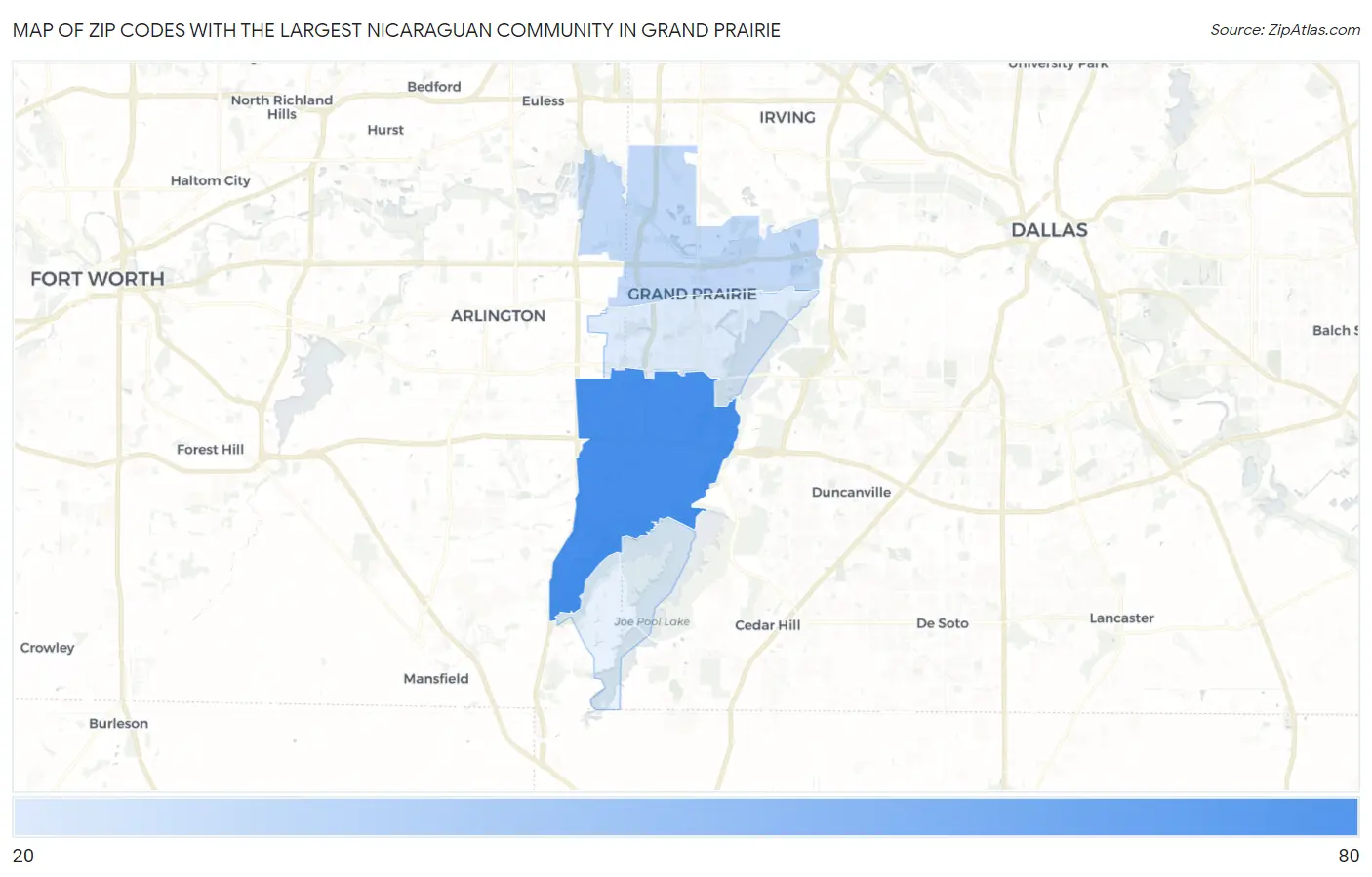 Zip Codes with the Largest Nicaraguan Community in Grand Prairie Map