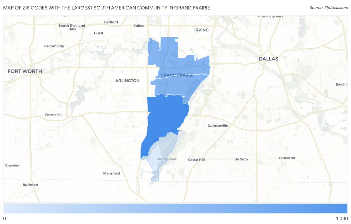 Zip Codes with the Largest South American Community in Grand Prairie Map