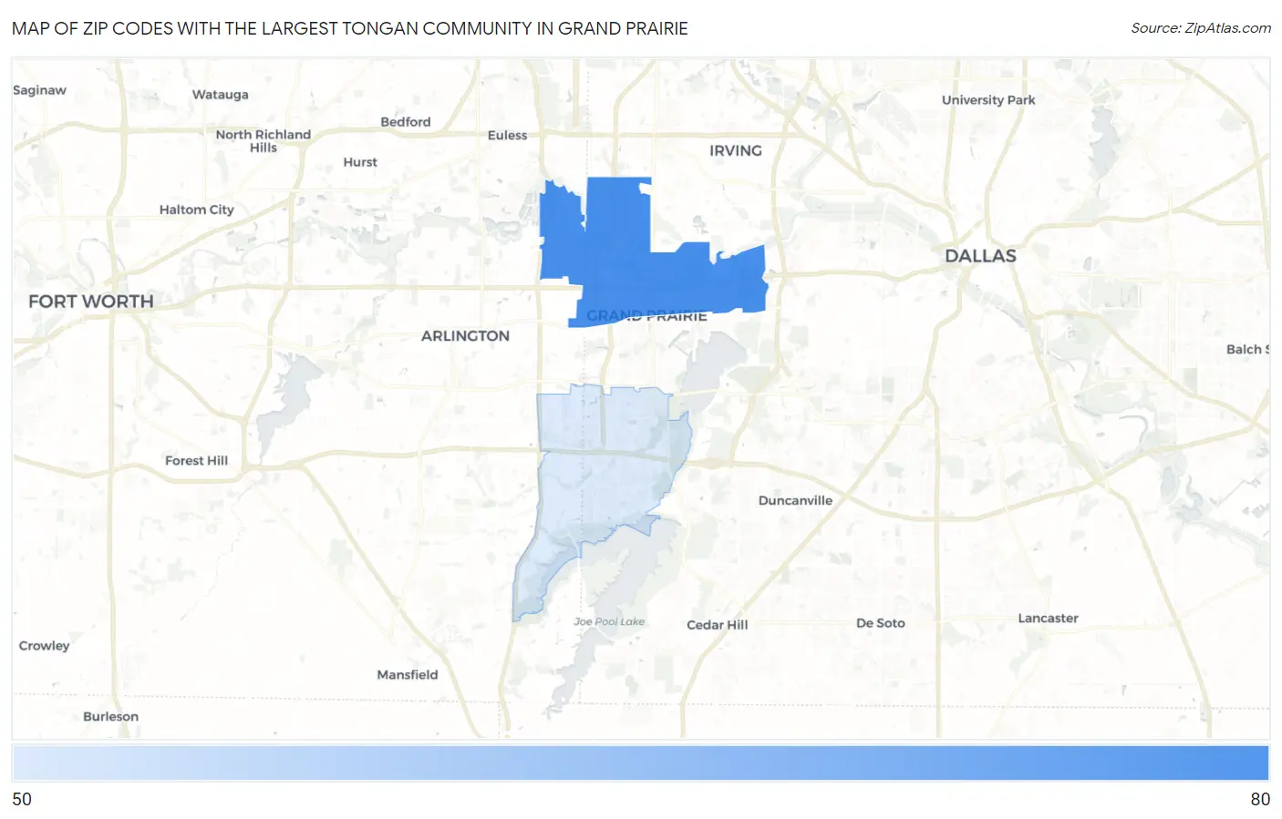 Zip Codes with the Largest Tongan Community in Grand Prairie Map