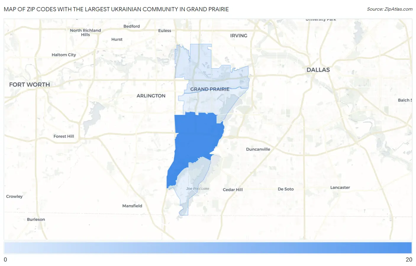 Zip Codes with the Largest Ukrainian Community in Grand Prairie Map