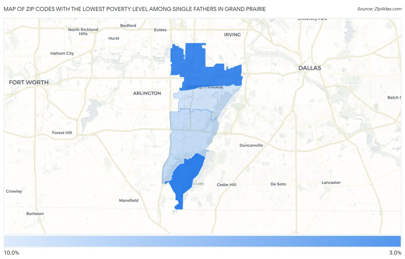 Zip Codes with the Lowest Poverty Level Among Single Fathers in Grand Prairie Map