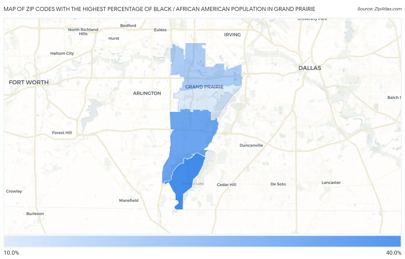 Zip Codes with the Highest Percentage of Black / African American Population in Grand Prairie Map