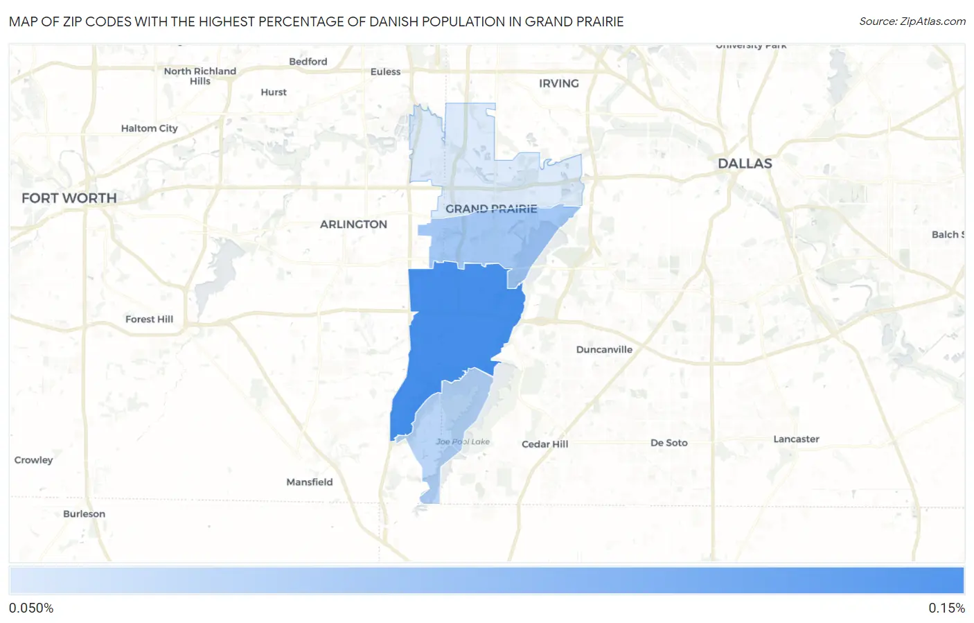 Zip Codes with the Highest Percentage of Danish Population in Grand Prairie Map