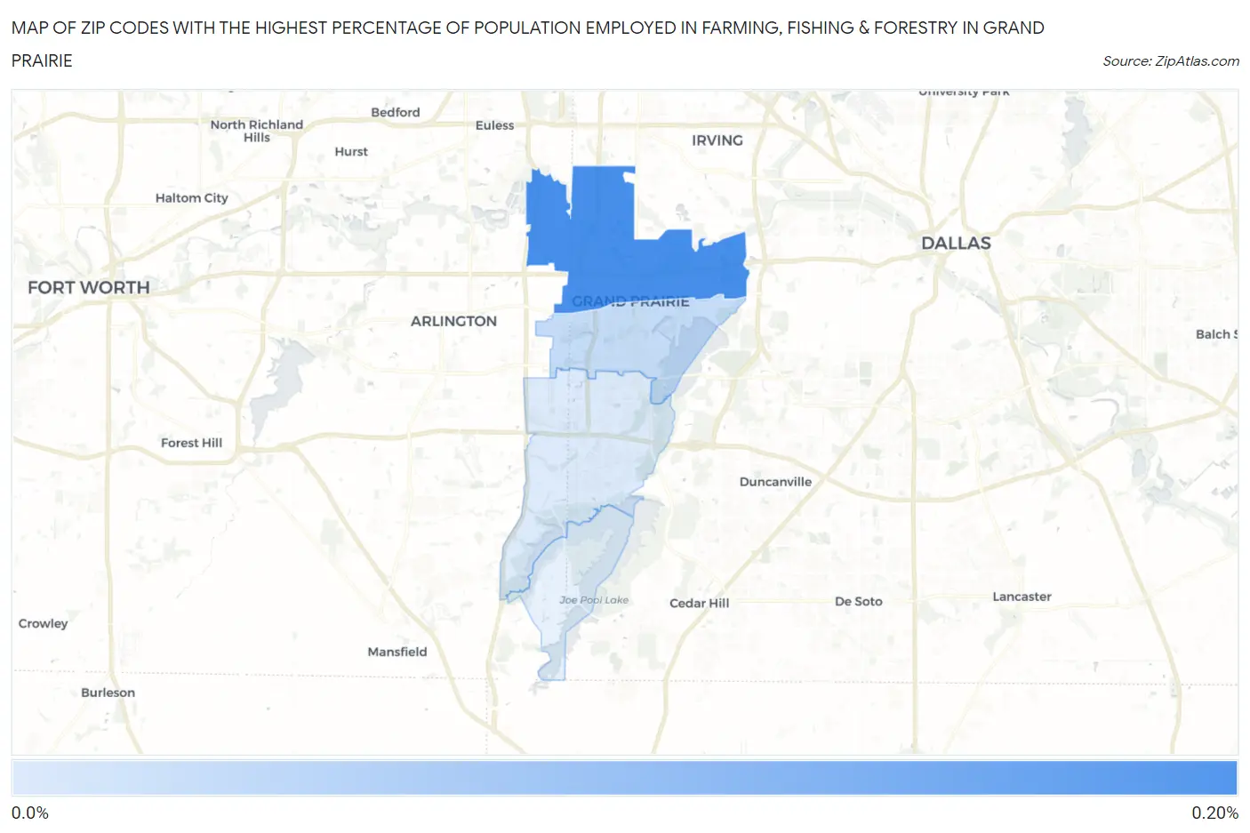 Zip Codes with the Highest Percentage of Population Employed in Farming, Fishing & Forestry in Grand Prairie Map