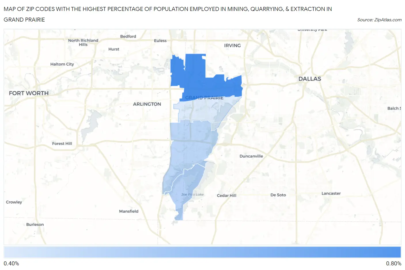 Zip Codes with the Highest Percentage of Population Employed in Mining, Quarrying, & Extraction in Grand Prairie Map