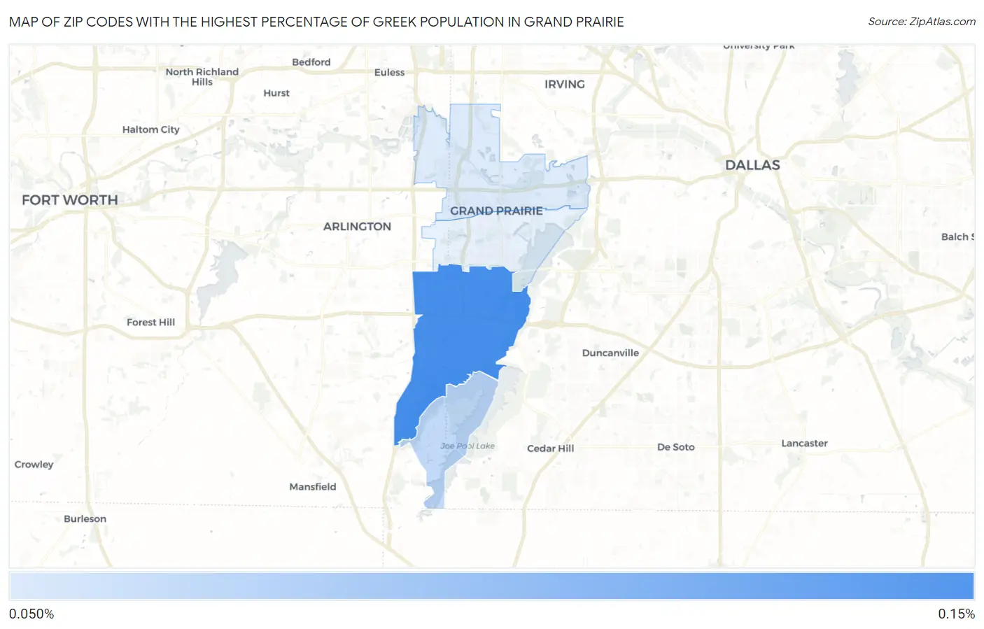 Zip Codes with the Highest Percentage of Greek Population in Grand Prairie Map