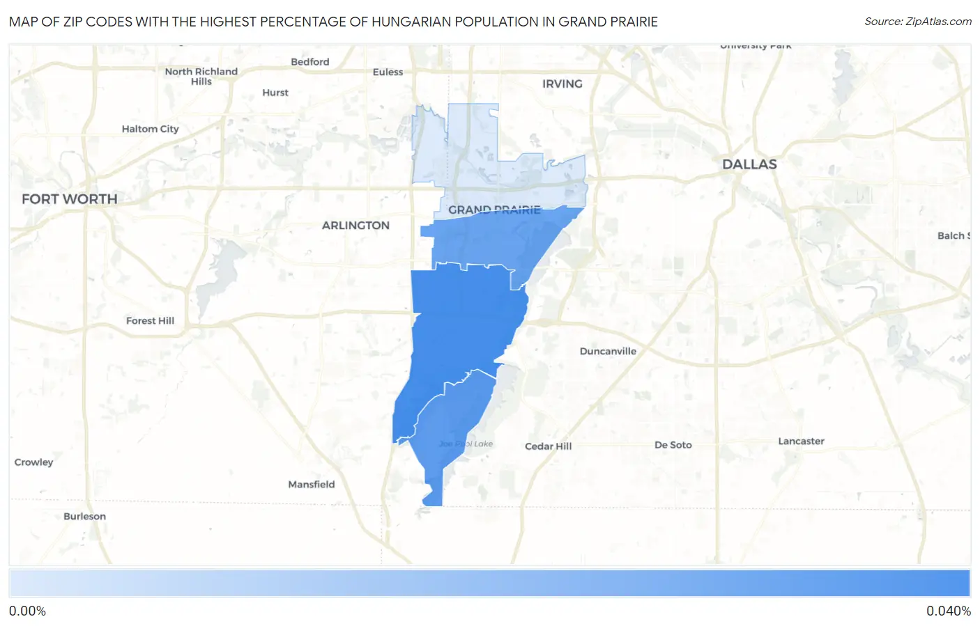 Zip Codes with the Highest Percentage of Hungarian Population in Grand Prairie Map