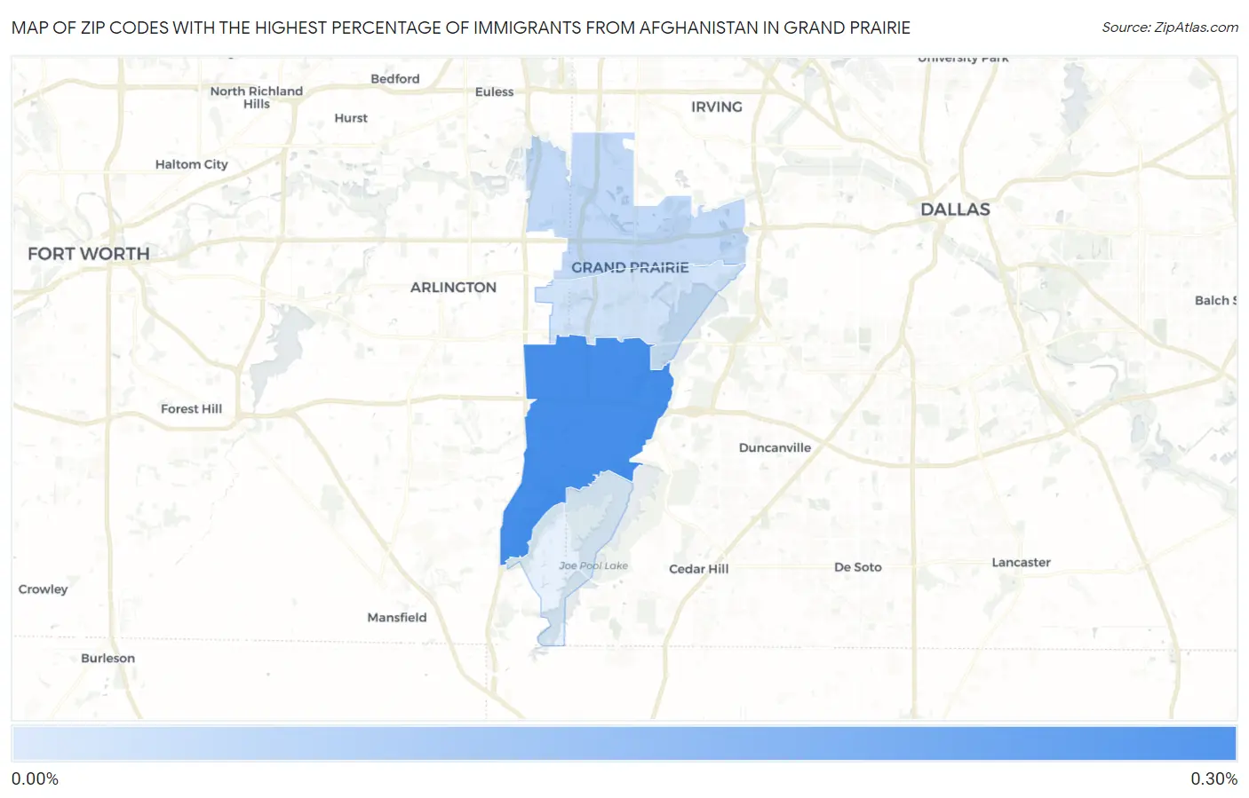 Zip Codes with the Highest Percentage of Immigrants from Afghanistan in Grand Prairie Map