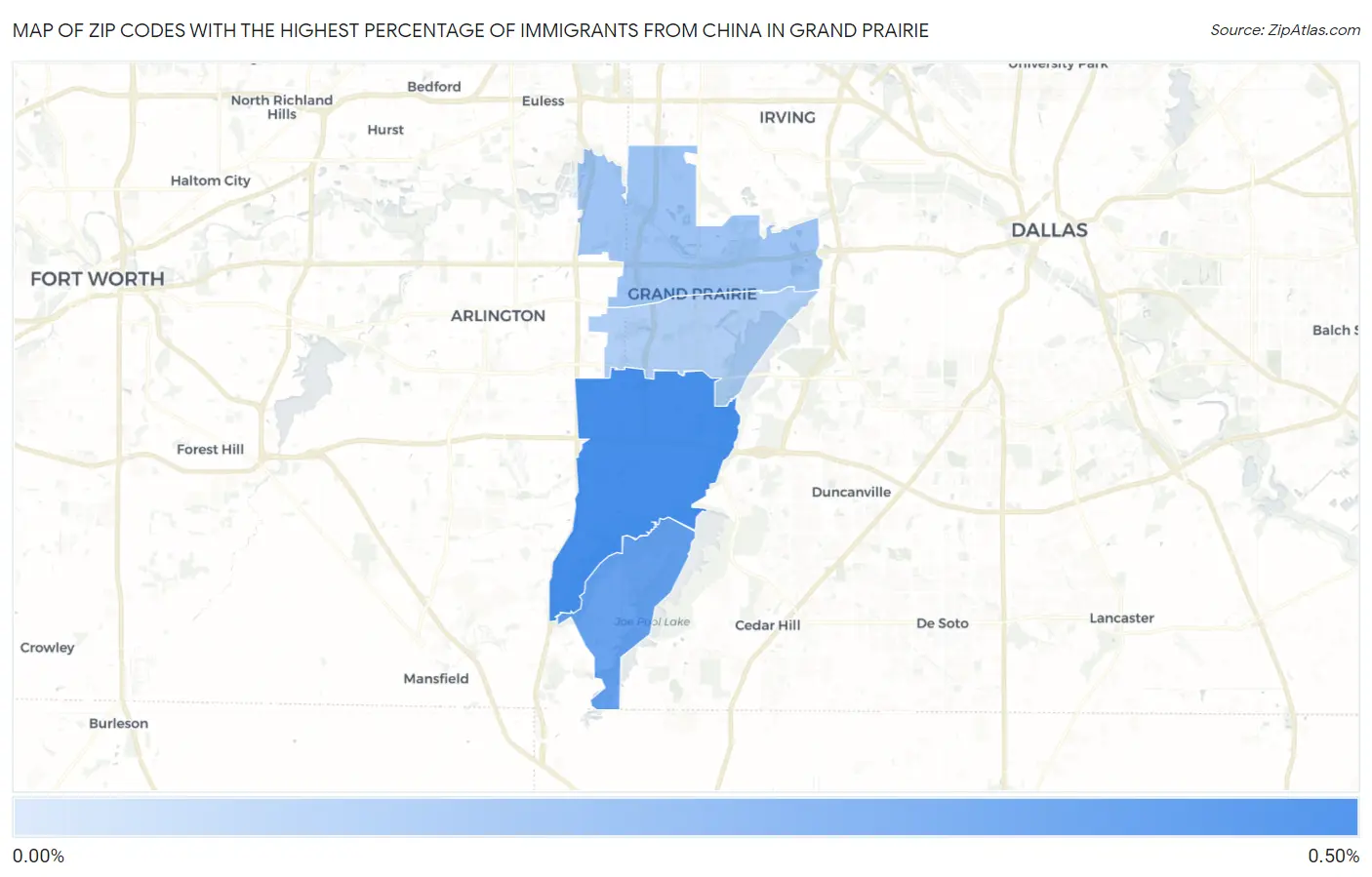 Zip Codes with the Highest Percentage of Immigrants from China in Grand Prairie Map