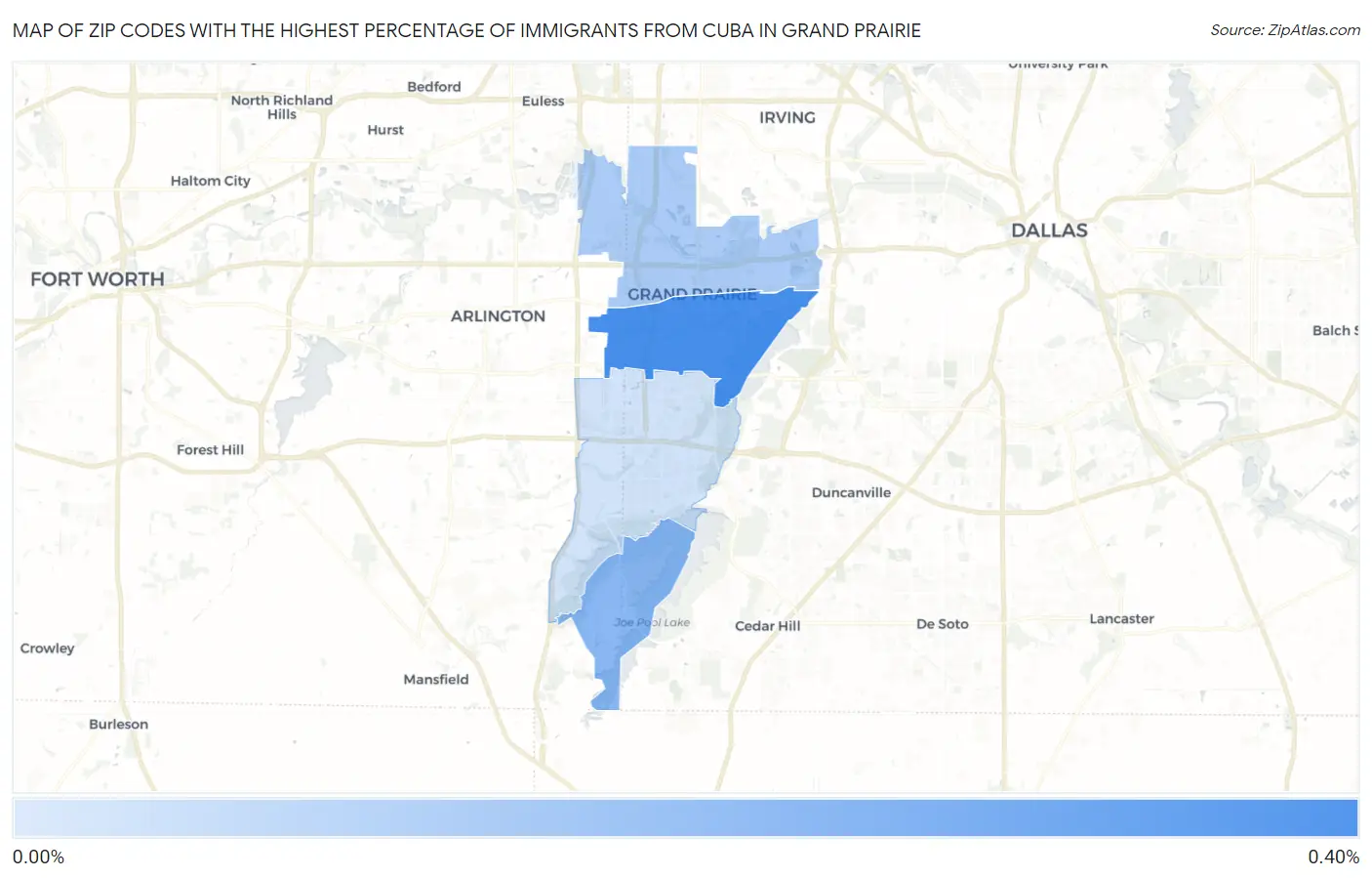 Zip Codes with the Highest Percentage of Immigrants from Cuba in Grand Prairie Map