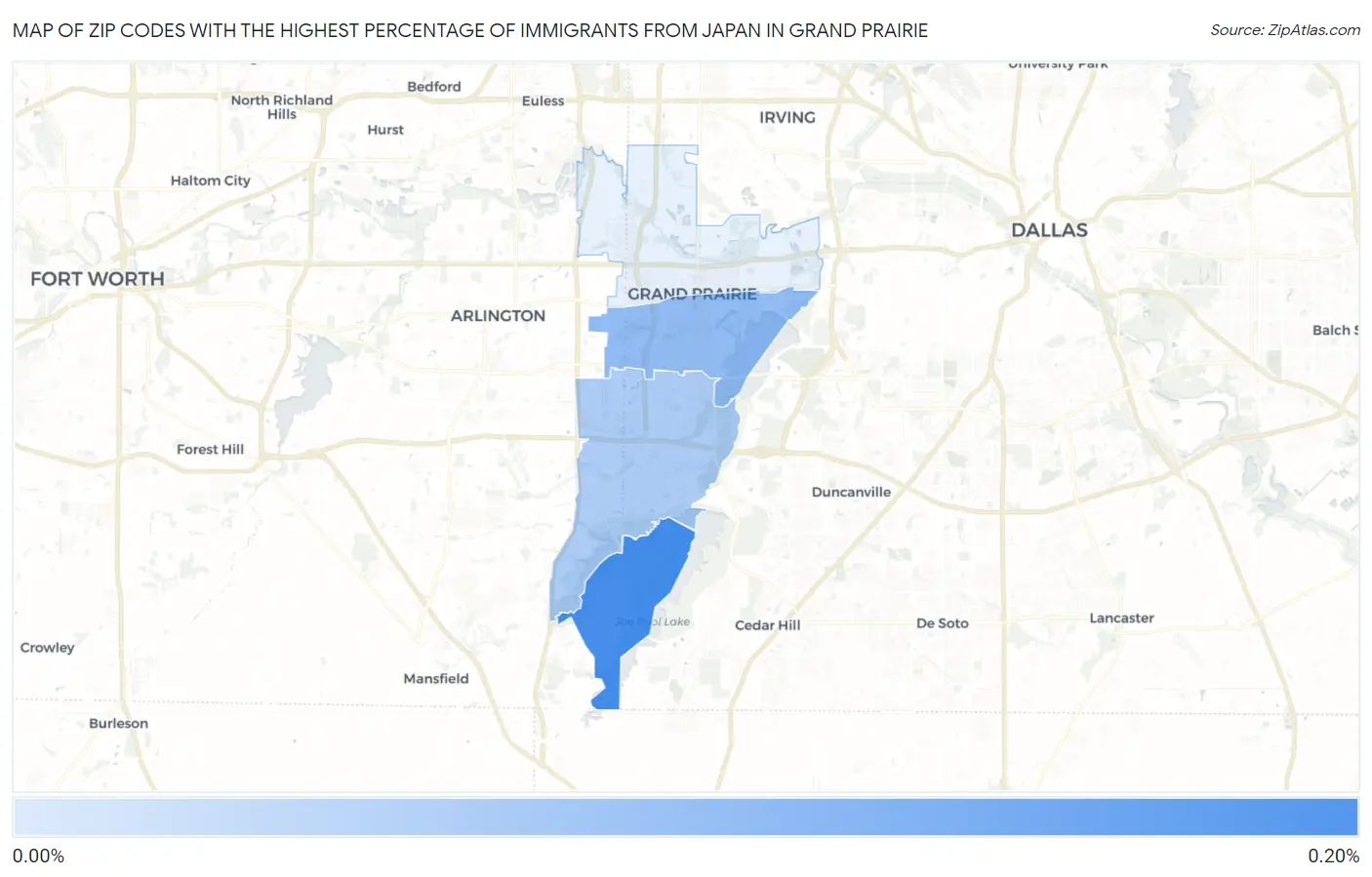 Zip Codes with the Highest Percentage of Immigrants from Japan in Grand Prairie Map