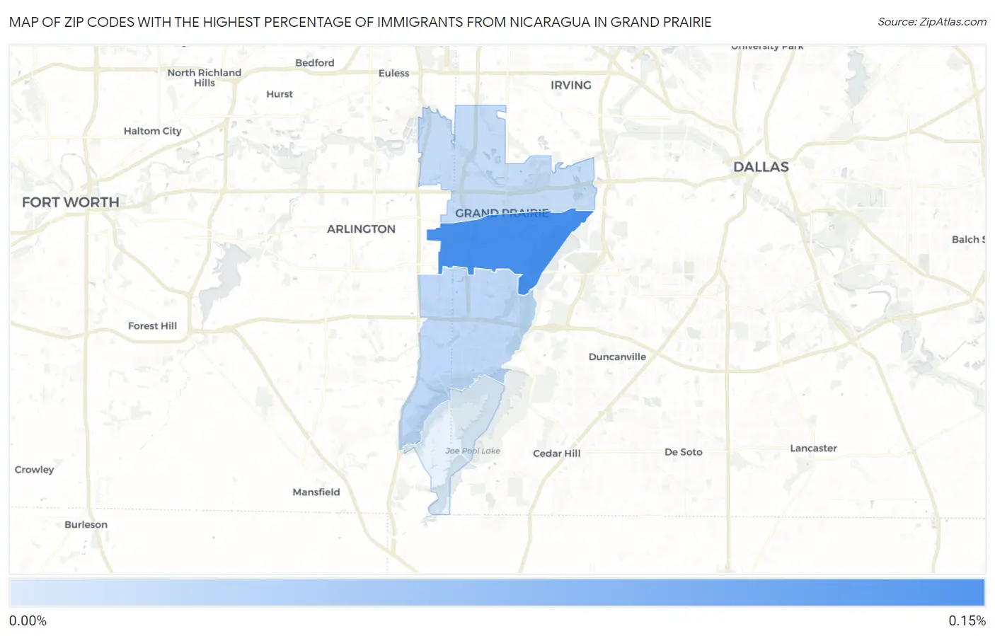 Zip Codes with the Highest Percentage of Immigrants from Nicaragua in Grand Prairie Map