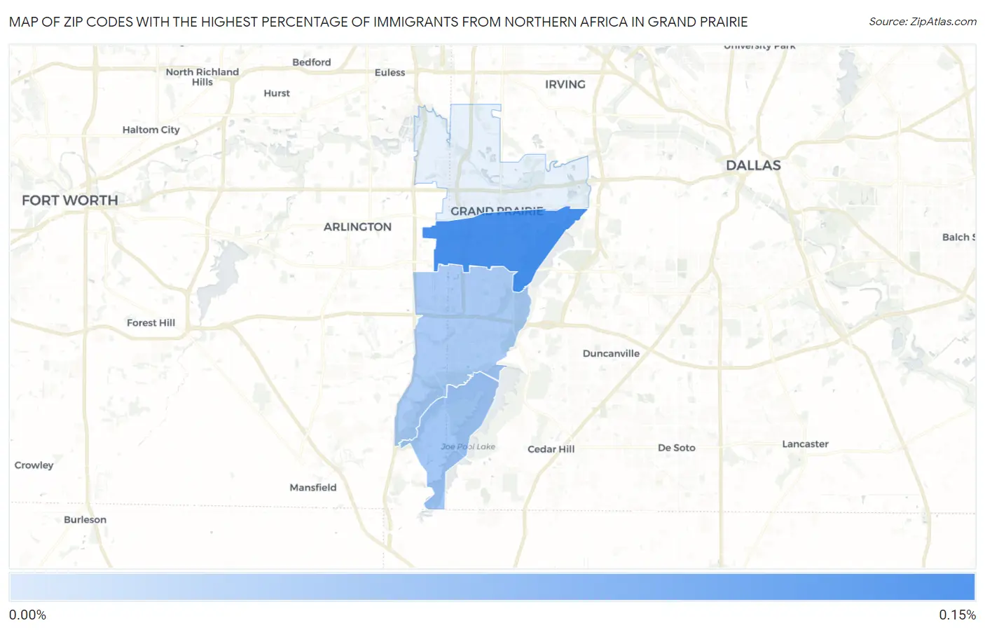 Zip Codes with the Highest Percentage of Immigrants from Northern Africa in Grand Prairie Map