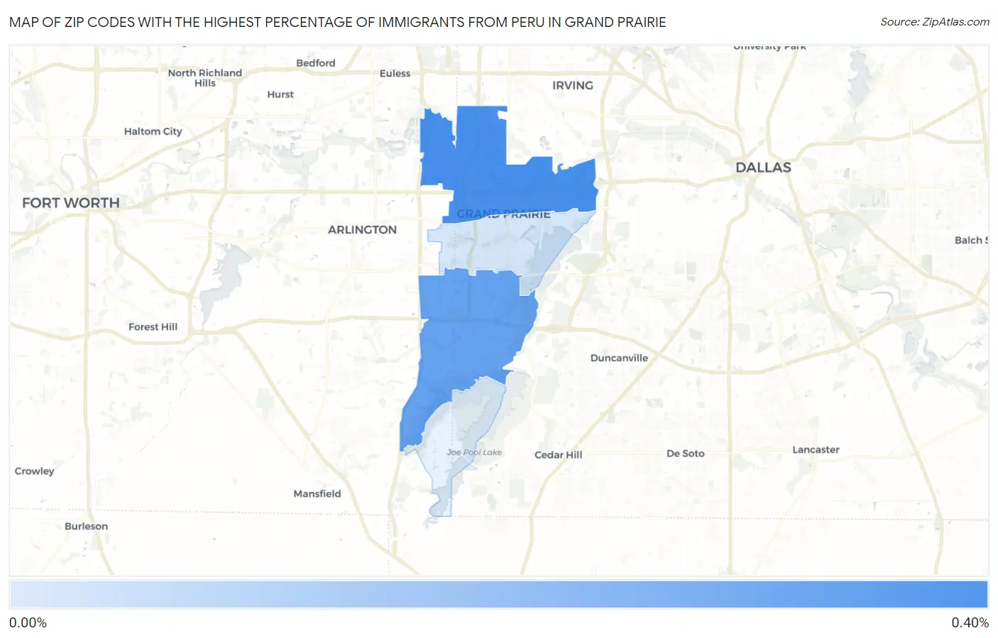 Zip Codes with the Highest Percentage of Immigrants from Peru in Grand Prairie Map