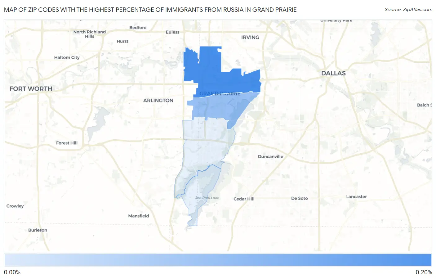 Zip Codes with the Highest Percentage of Immigrants from Russia in Grand Prairie Map