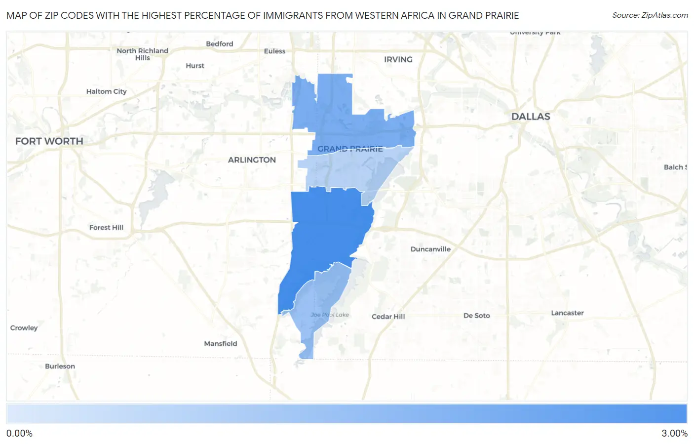 Zip Codes with the Highest Percentage of Immigrants from Western Africa in Grand Prairie Map