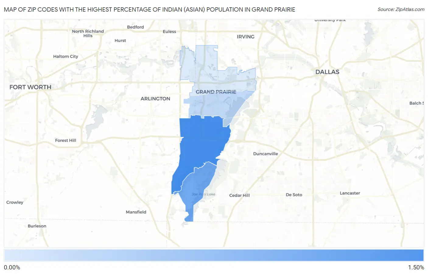 Zip Codes with the Highest Percentage of Indian (Asian) Population in Grand Prairie Map