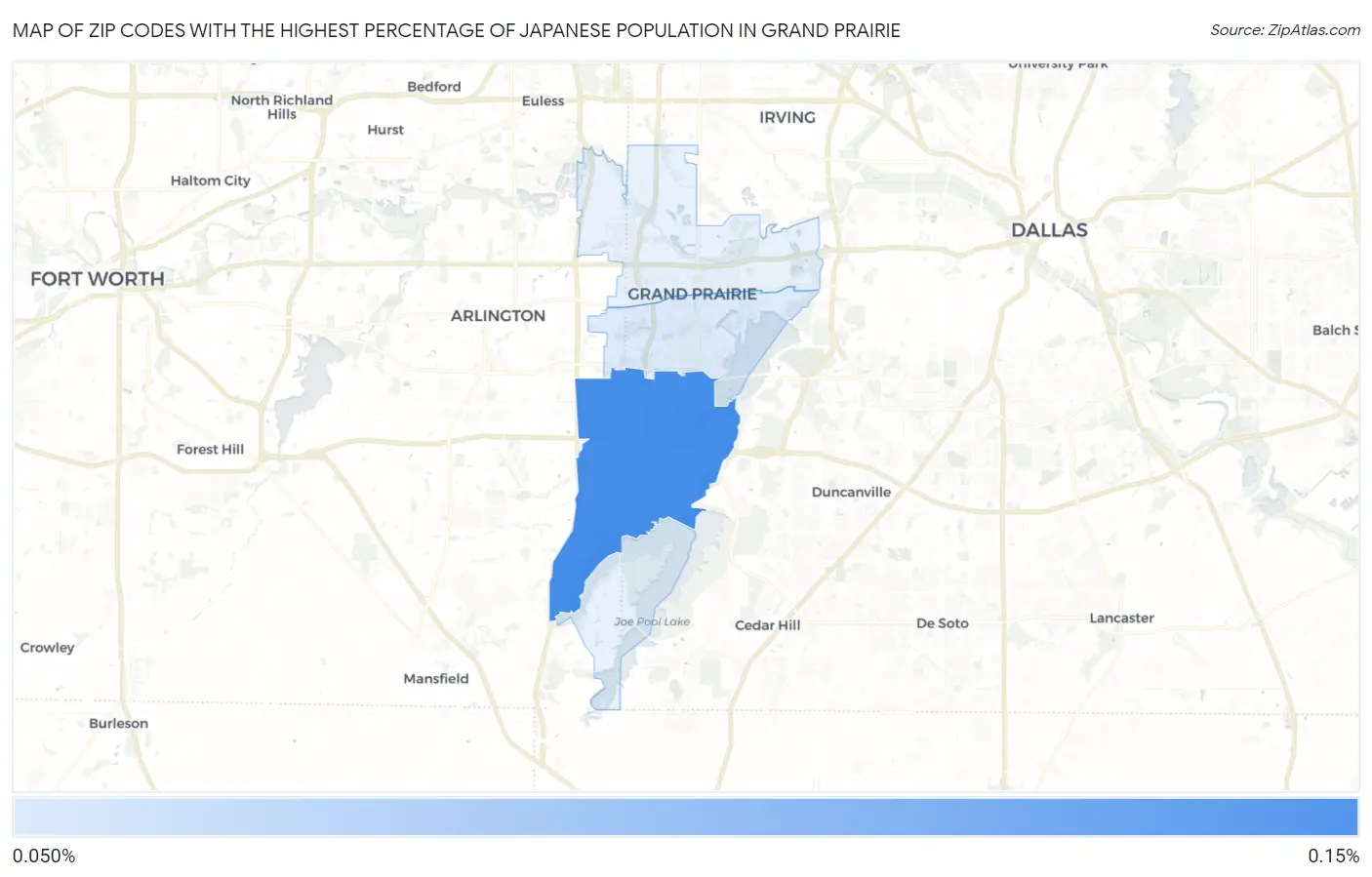 Zip Codes with the Highest Percentage of Japanese Population in Grand Prairie Map