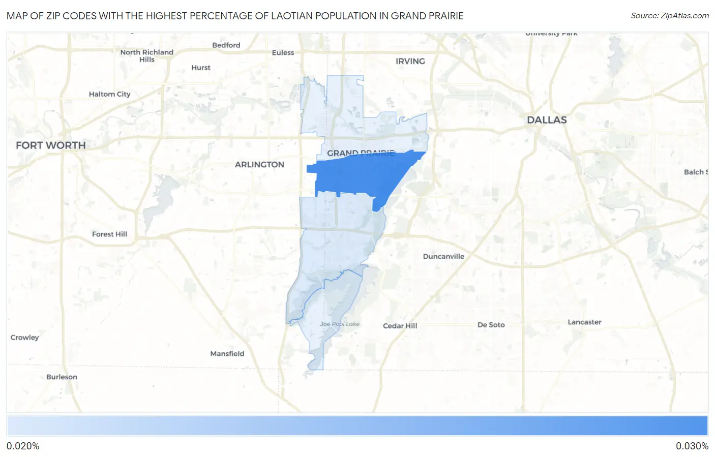 Zip Codes with the Highest Percentage of Laotian Population in Grand Prairie Map
