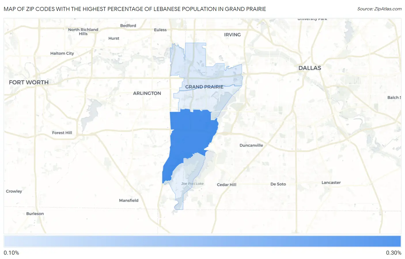 Zip Codes with the Highest Percentage of Lebanese Population in Grand Prairie Map