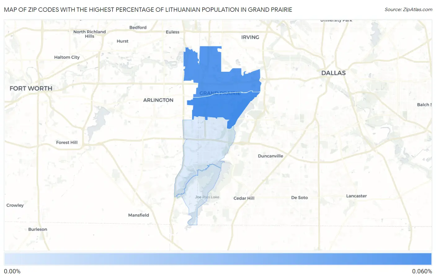 Zip Codes with the Highest Percentage of Lithuanian Population in Grand Prairie Map