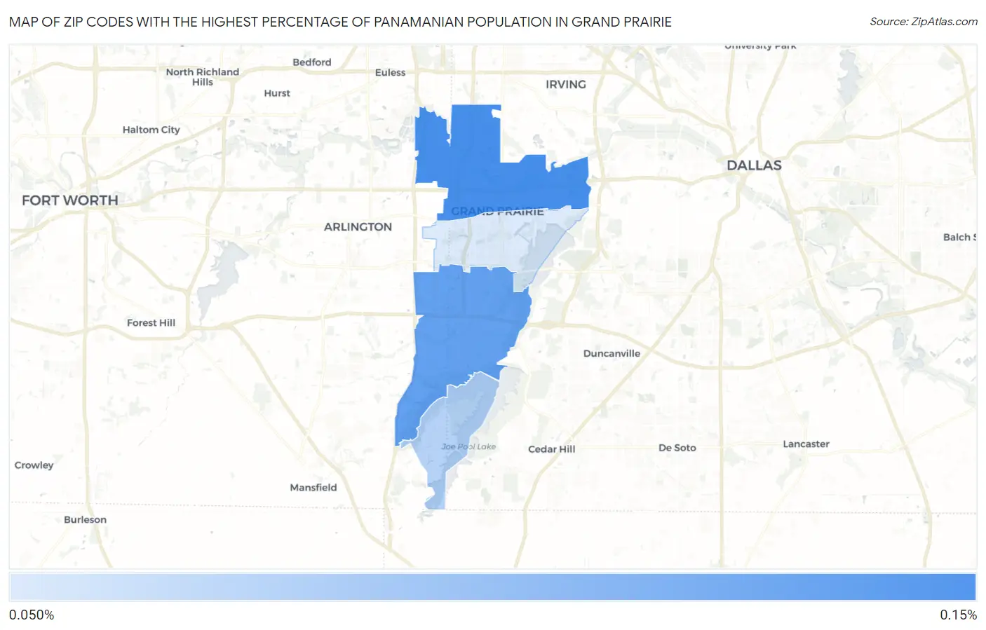 Zip Codes with the Highest Percentage of Panamanian Population in Grand Prairie Map