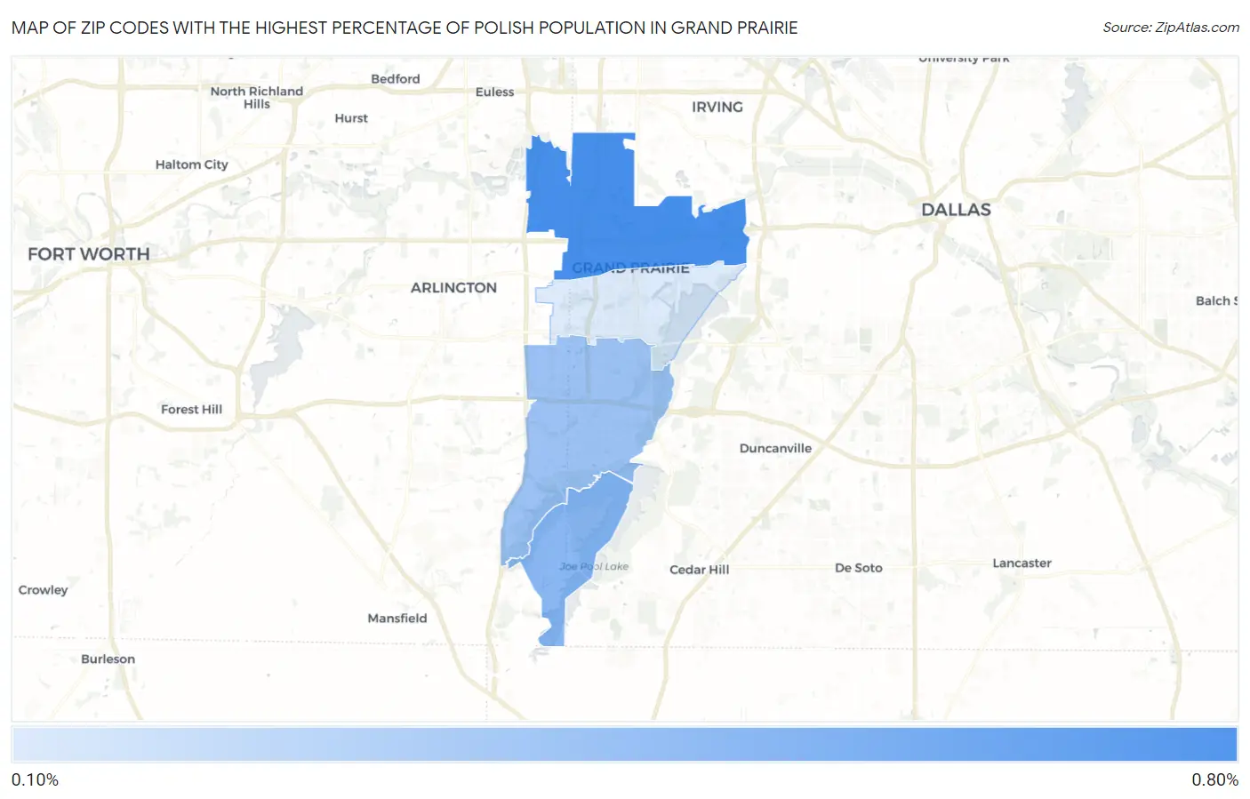 Zip Codes with the Highest Percentage of Polish Population in Grand Prairie Map
