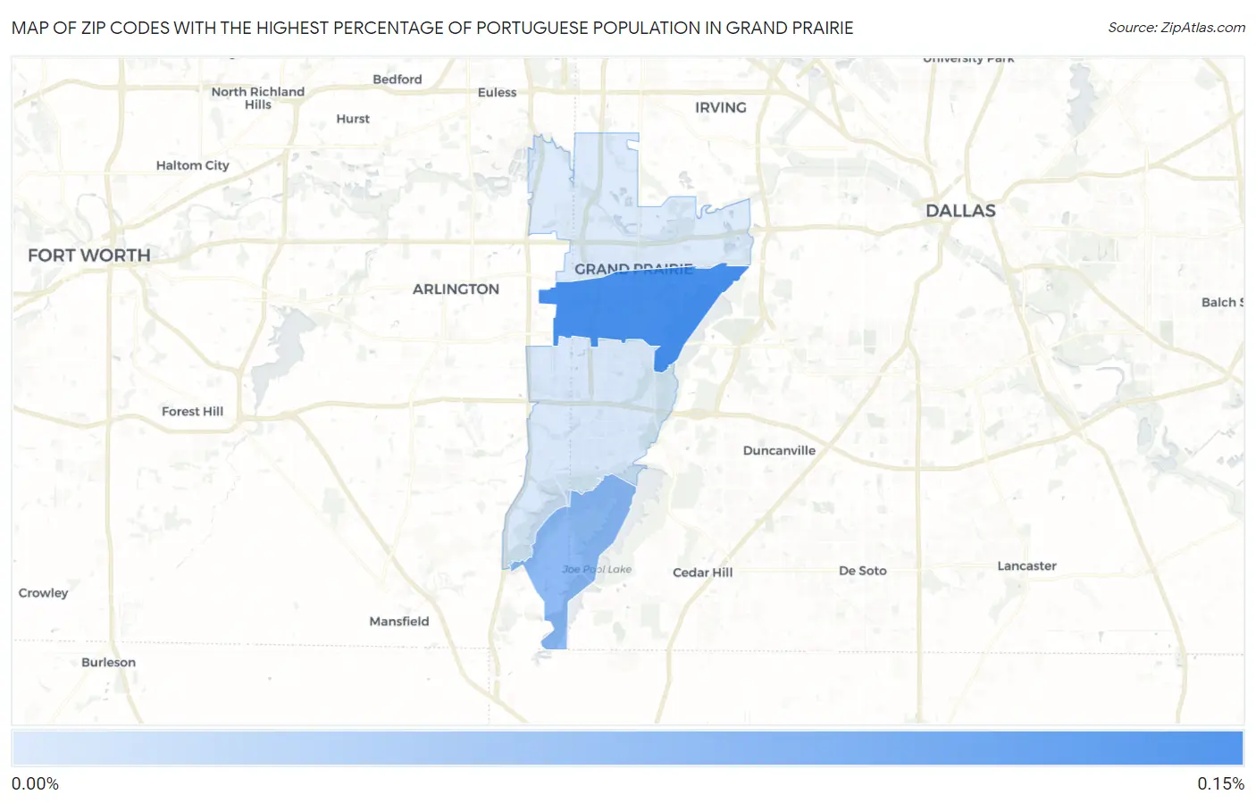 Zip Codes with the Highest Percentage of Portuguese Population in Grand Prairie Map