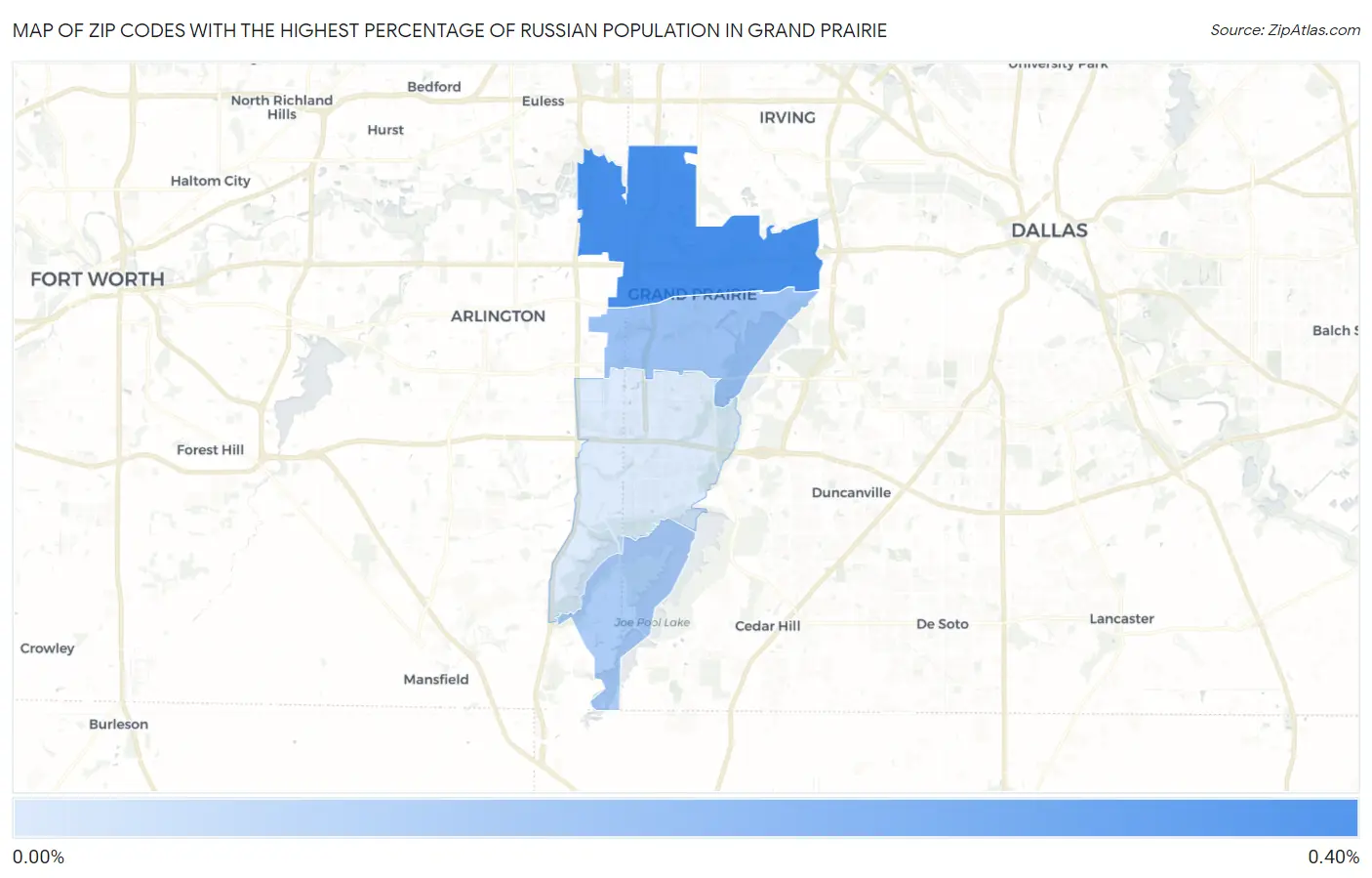 Zip Codes with the Highest Percentage of Russian Population in Grand Prairie Map